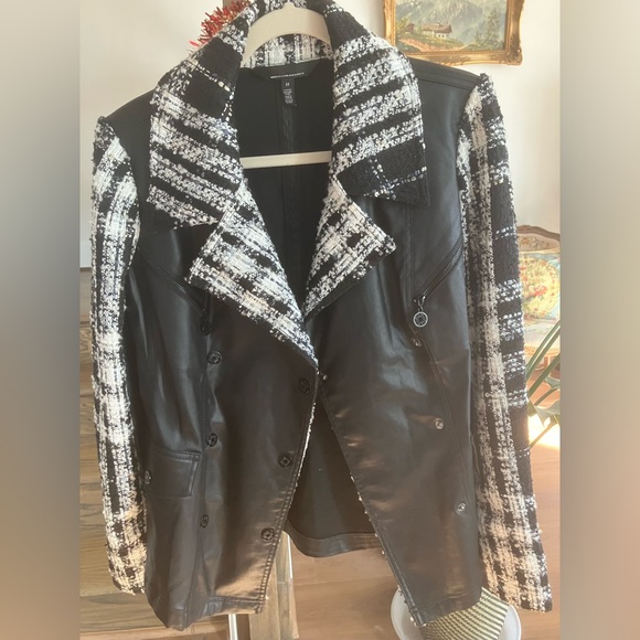 White House Black Market Jackets & Blazers - White House Black Market Tweed and Leather Blazer